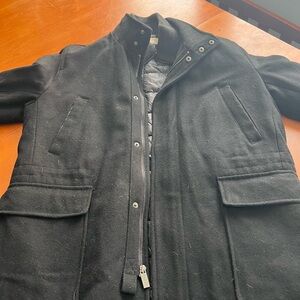 Michael Kors Black Wool Blend Men's Pea Coat with Quilted Inner Layer